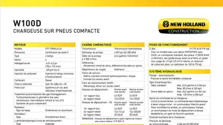 W100D Compact Wheel Loader - Spécifications