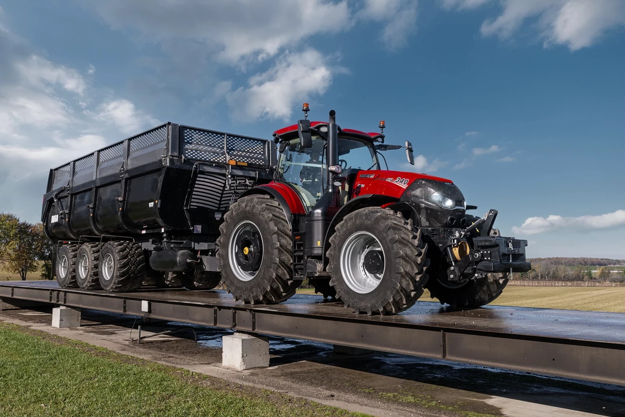 Optum 340 hauling wagon on raised road