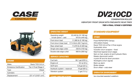 DV210CD Large Combination Roller Specifications