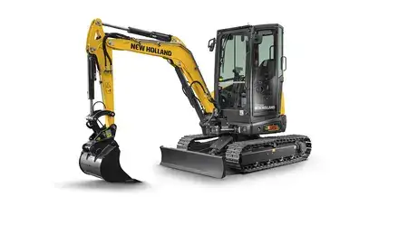 studio photo of the New Holland Construction mini excavator.