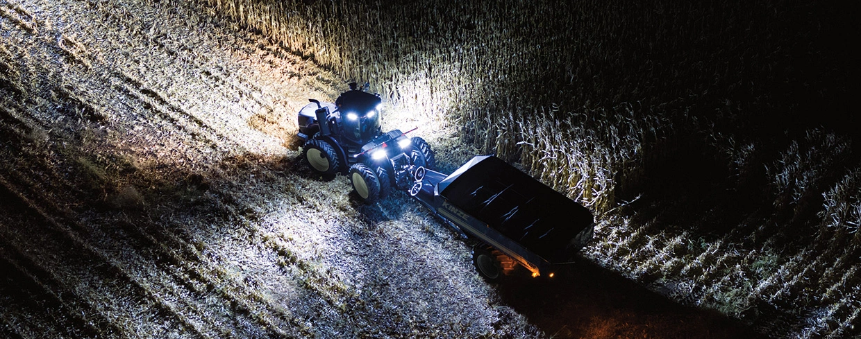 T9 Series tractor in the field at night