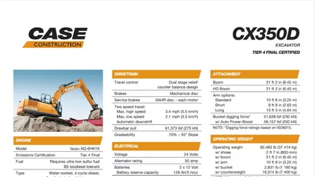 CX350D Large Crawler Excavator Specifications