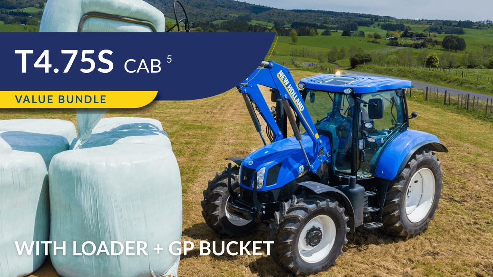 New Holland T4.75S tractor sitting in field with operator