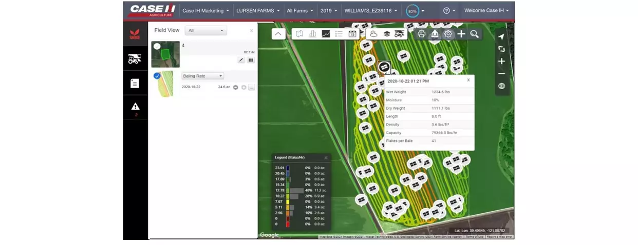 Screen grab of a Case AFS display with baling software