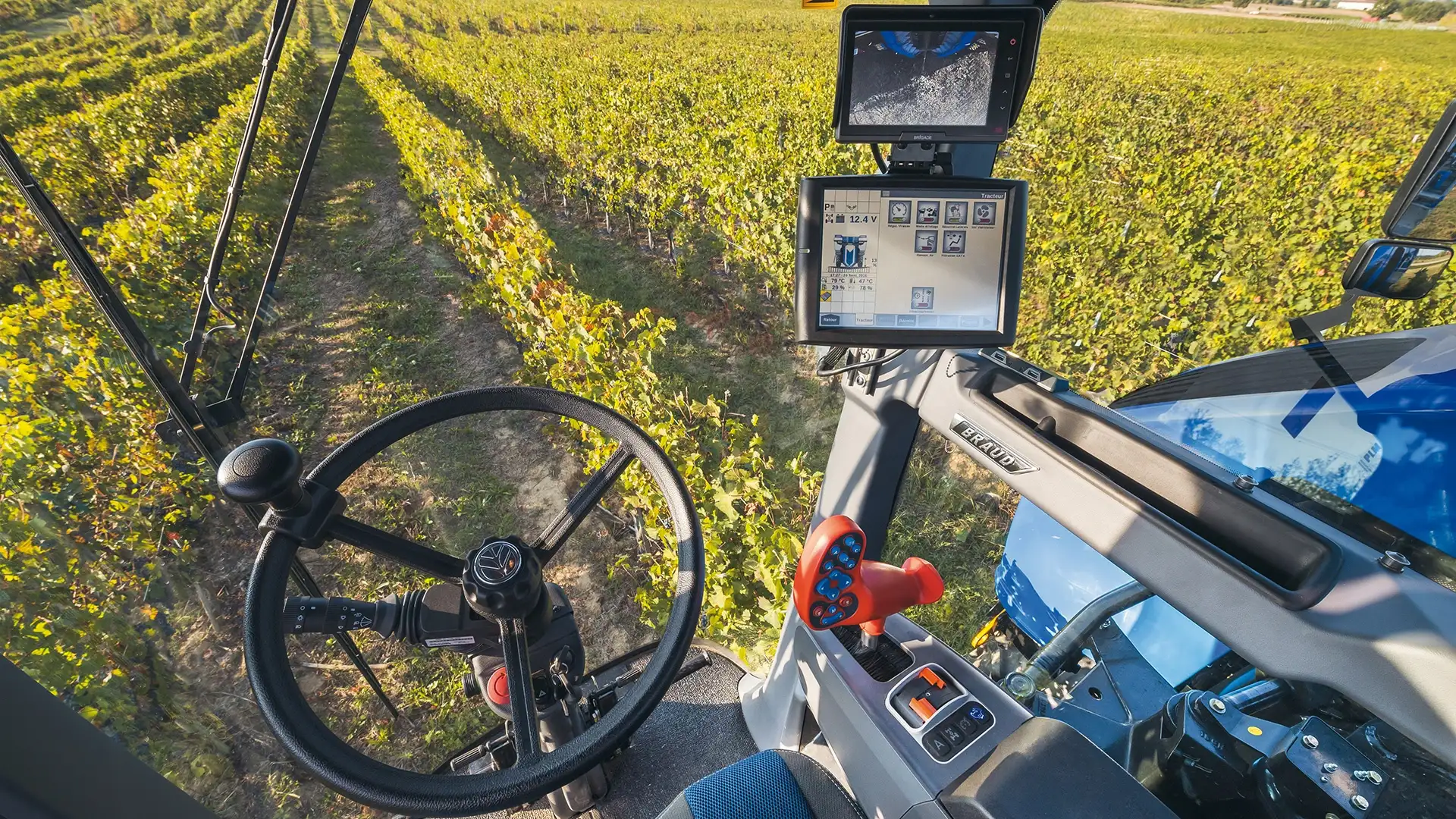 Braud 9090x Grape Harvester cabin view