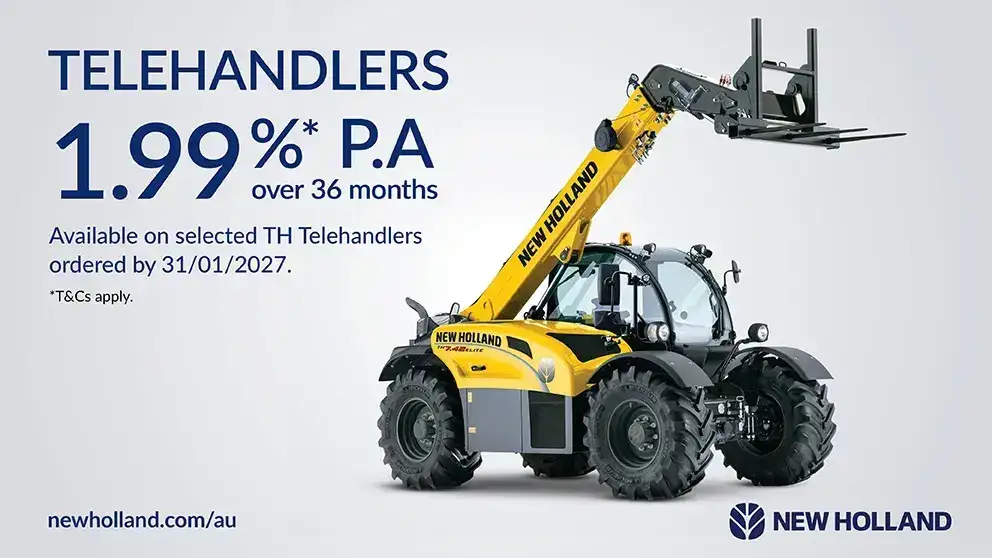 New Holland telehandler studio shot with finance offer