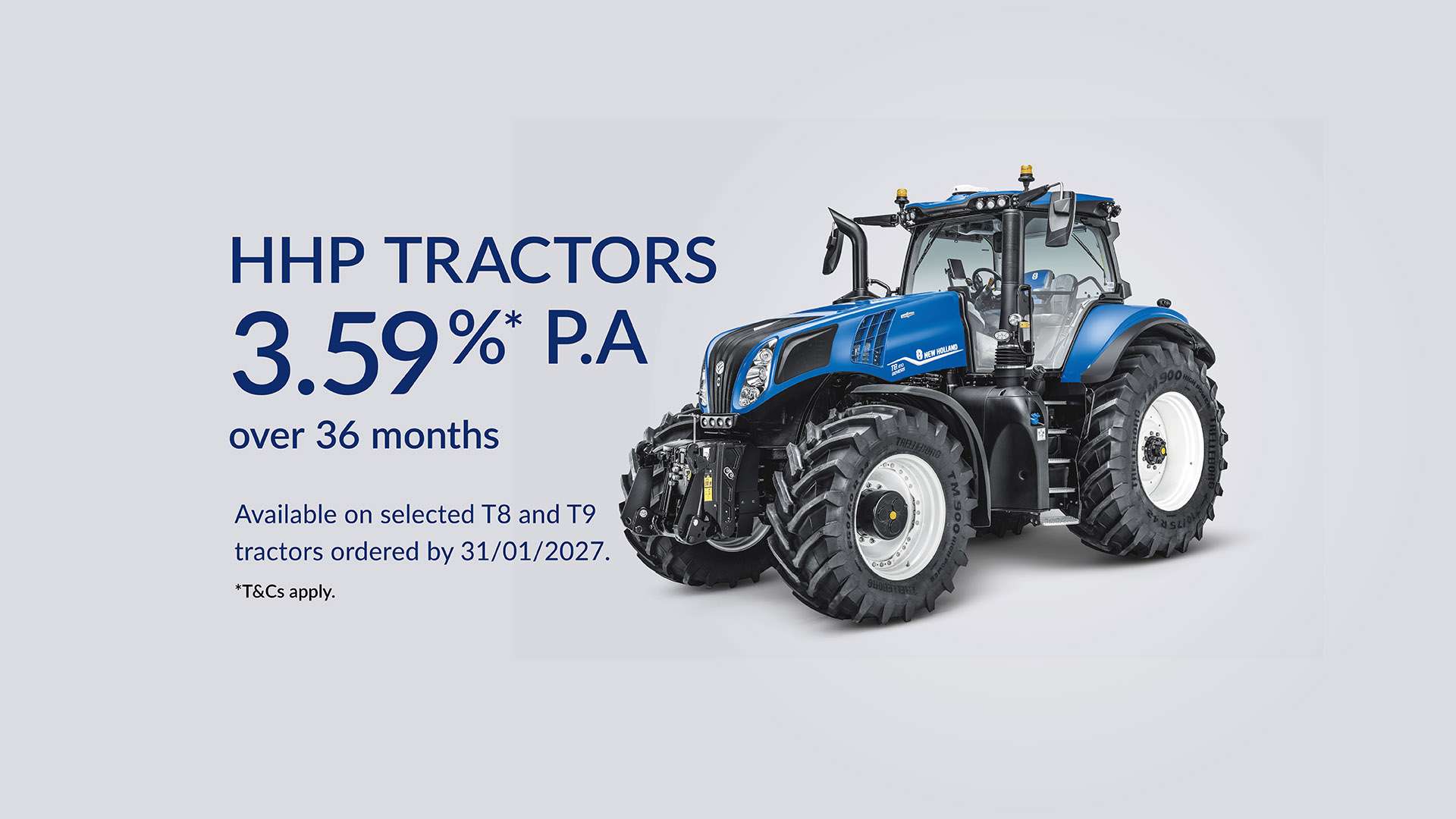 New Holland high horsepower tractor offer with T9 tractor studio shot with finance rate