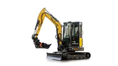 Mini excavator from the side.