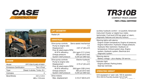 TR310B Compact Track Loader Specifications