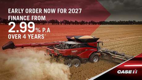 Case IH forward order offer hero image with AF Series combine and finance text