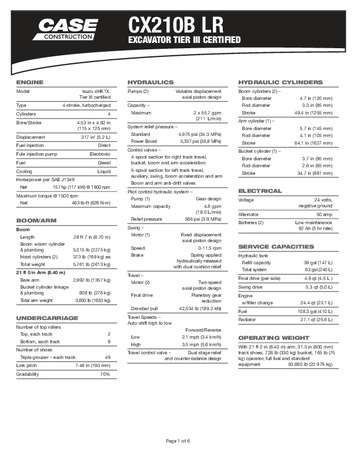CX210B LR Especificaciones
