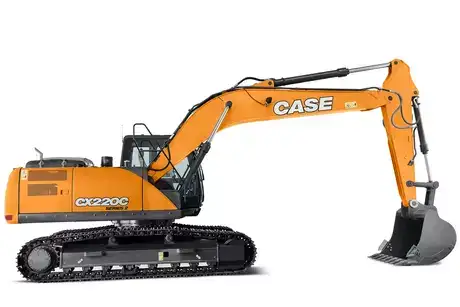 foto de estúdio com a escavadeira hidráulica CX 220C da Case destacando sua lateral.