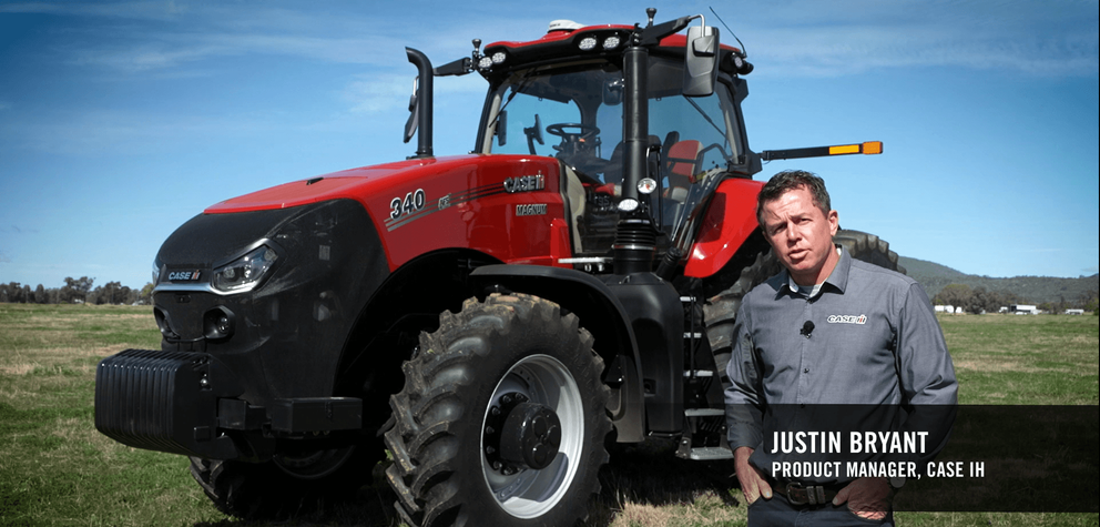 Red Case IH Magnum 340 walk around with high horsepower tractor product manager Justin Bryant
