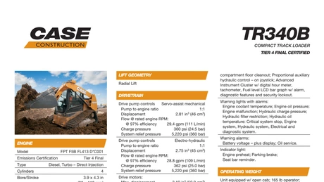TR340B Compact Track Loader Specifications