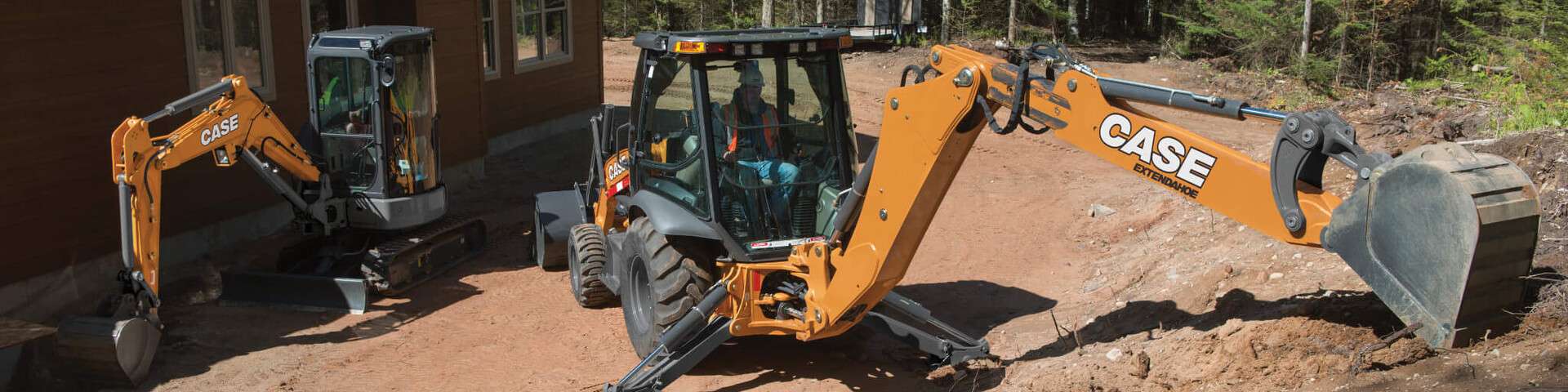 CASE backhoe and mini excavator at work