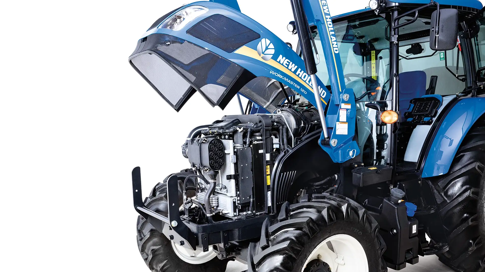 WORKMASTER tractor with open hood for service