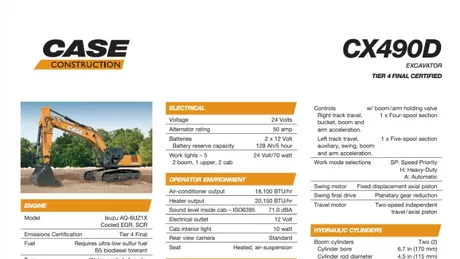 CX490D Large Crawler Excavator Specifications