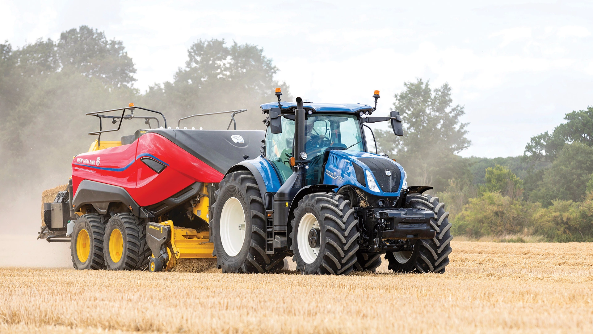 BigBaler High Density Large Square Baler pulled by a T7 Series tractor