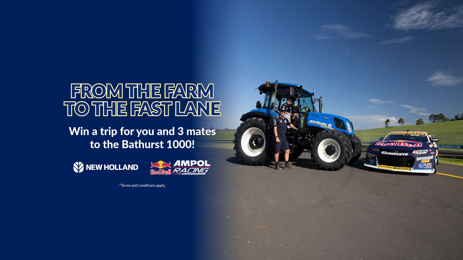 Win a trip to the Bathurst 1000 with New Holland by purchasing a product today