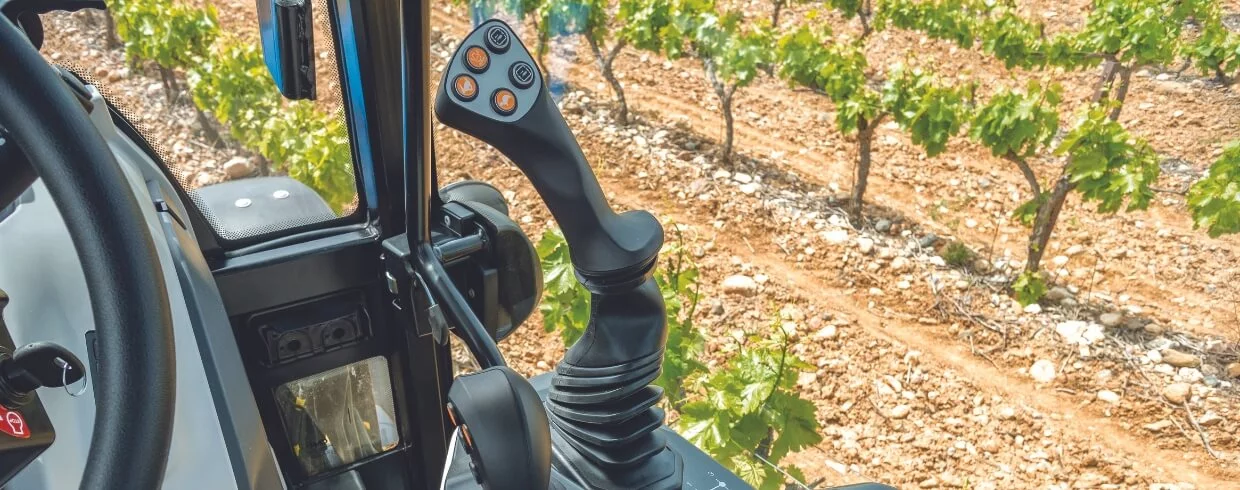 Transmission controls inside tractor cab