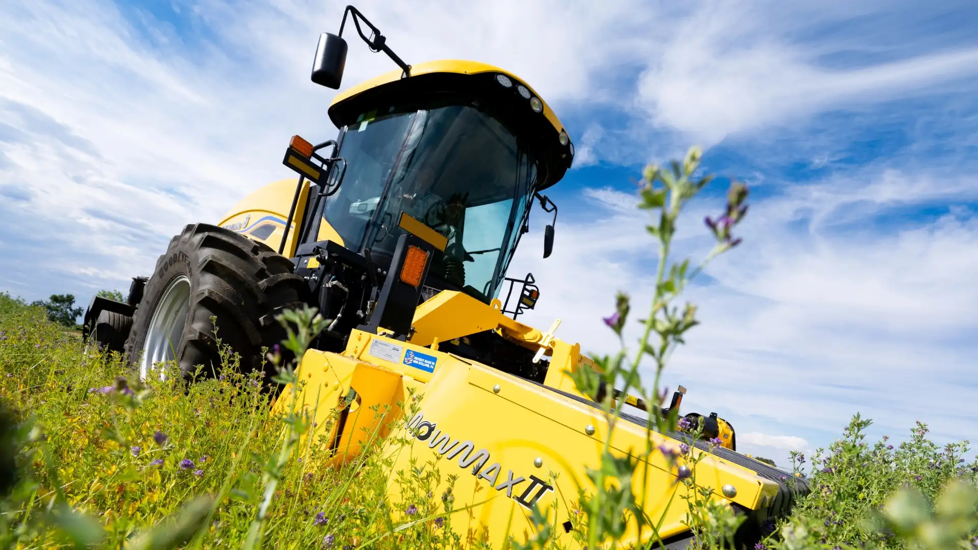 Windrower in a field.