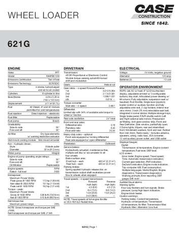 SPEC - WHEEL LOADER 621G