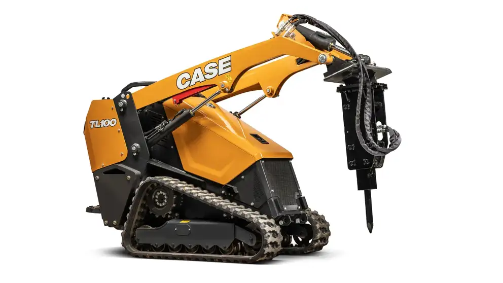 Mini hydraulic hammer attached to a CASE mini track loader