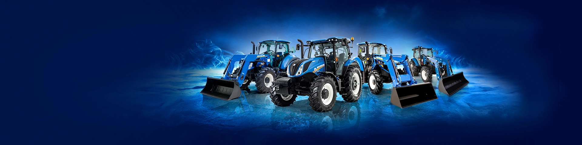 Blue graphic of New Holland mid-range tractors 