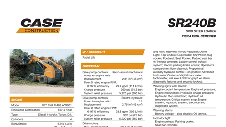 SR240B Skid Steer Loader Specifications