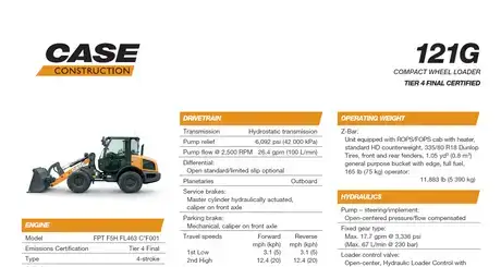 121G Compact Wheel Loader Specifications