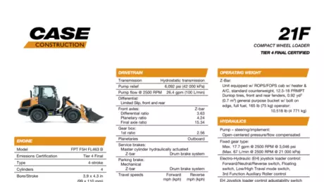 21F Compact Wheel Loader Specifications