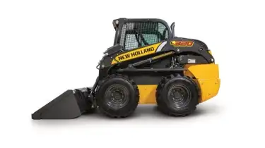 Skid steer loader from the side.