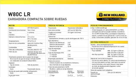 W80C LR - Especificaciones