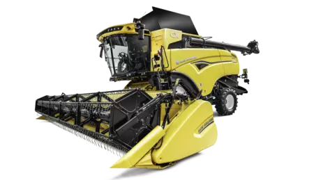 New Holland CX7 & CX8 combine harvester with a detailed view of its header and machinery components.