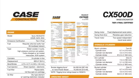 CX500D Mass Crawler Excavator Specifications