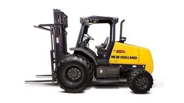Rough terrain forklift from side view.