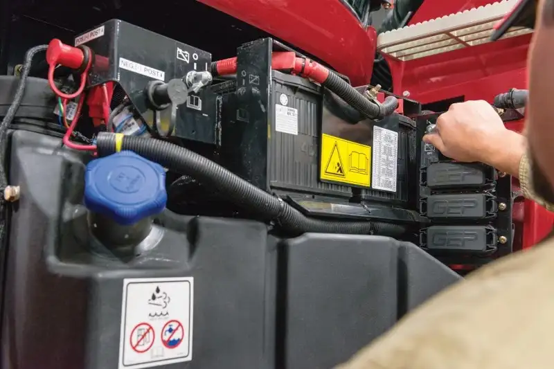 Close-up of Case IH battery