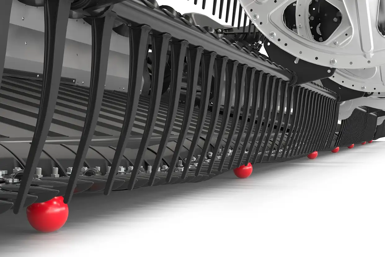 Close up of Case IH model FD2Plus cutting blades red spheres