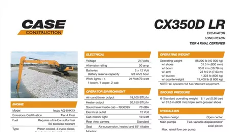 CX350D LR Long Range Large Crawler Excavator Specifications