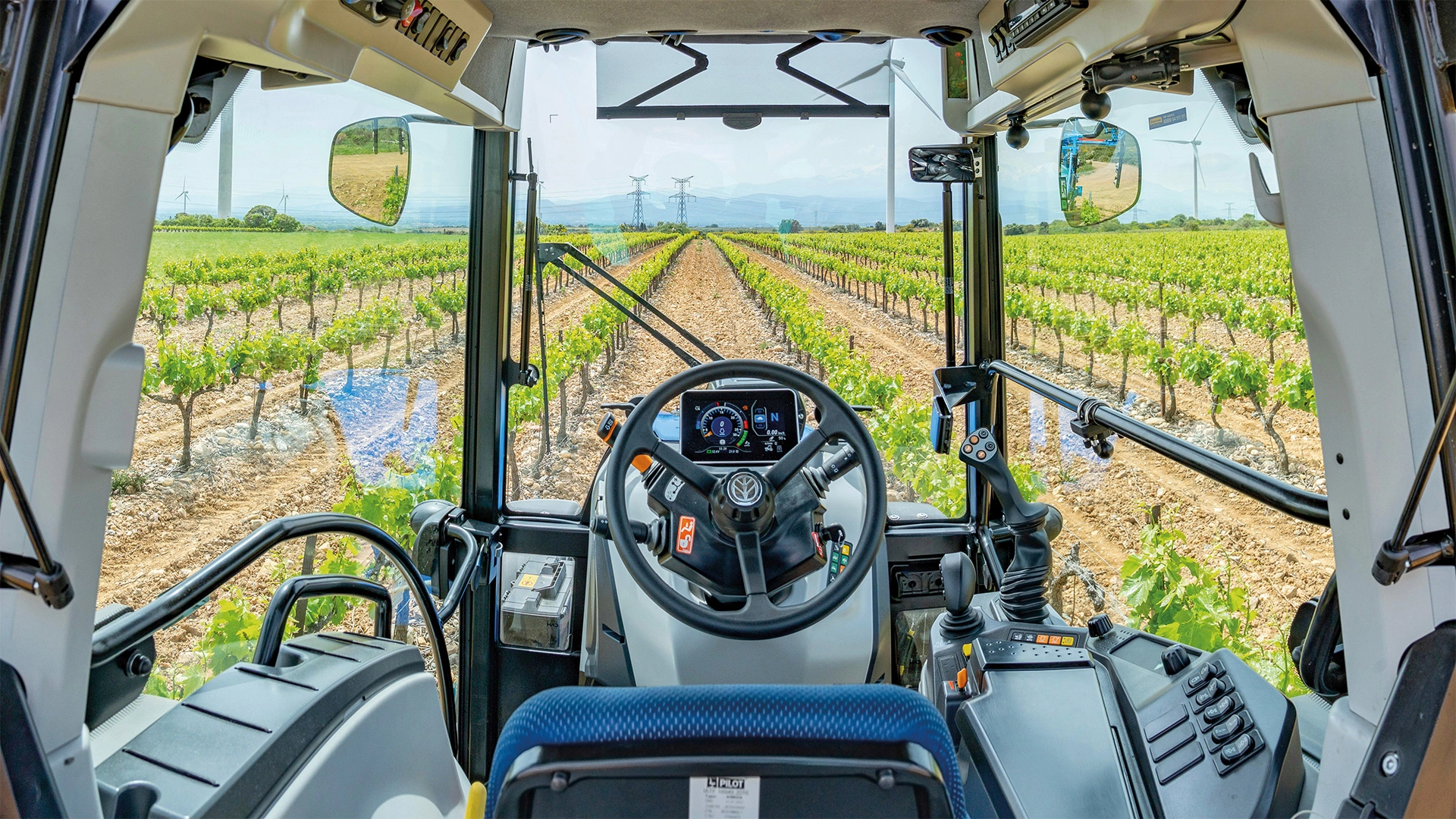 Interior view of New Holland T4 FNV farming tractor cabin