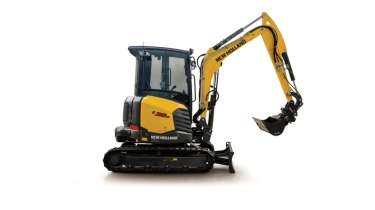 Mini excavator from the side.