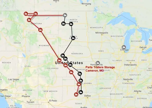 map of route of the proharvest support team