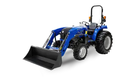 Blue tractor diagonal profile.