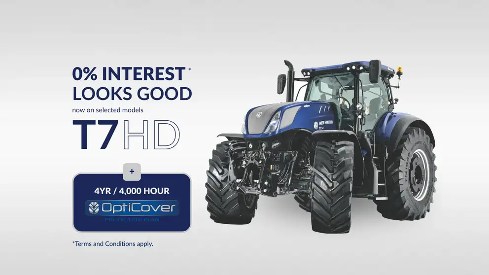 New Holland T7 heavy duty tractor with opticover warranty offer, available for a limited time only