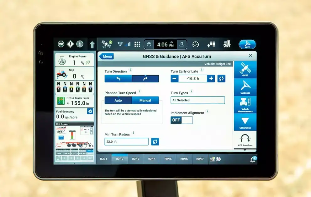Case IH Pro 1200 Display showing AccuTurn