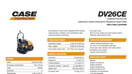 DV26CE Small Combination Roller Specifications