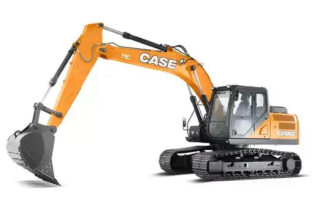 foto de estúdio com a escavadeira hidráulica CX 180C da Case destacando sua lateral.