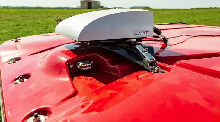RS1 receiver on top of Case IH tractor, zoomed in shot