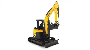 Midi excavator from the side.