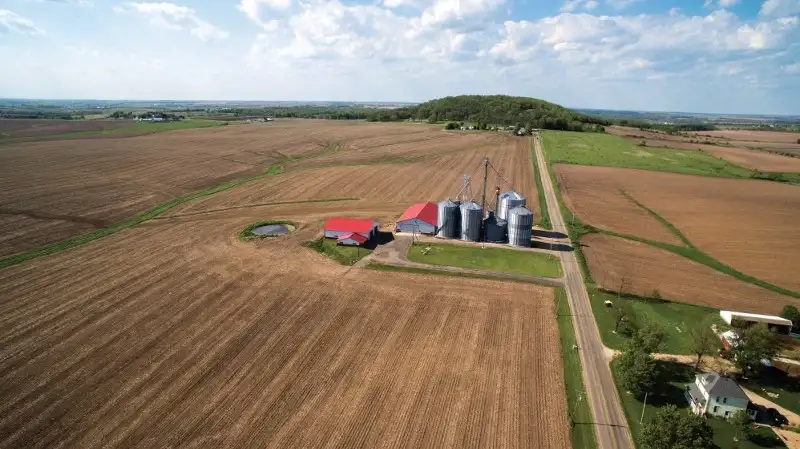 Aerial view of farm and farmhouse